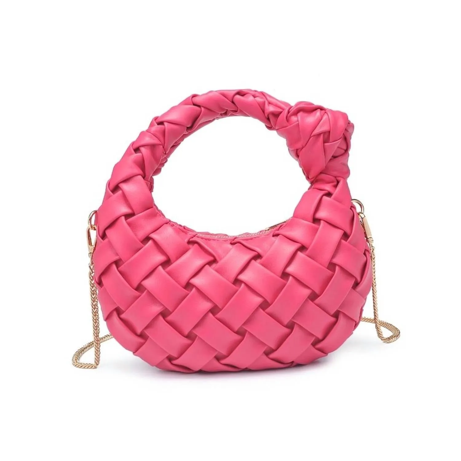 Women's Nadia Woven Knotted Handle Purse Crossbody Bag In Hot Pink