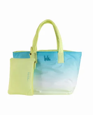 Women's Nylon Reversible Tote Bag In Blue Yellow Ombre