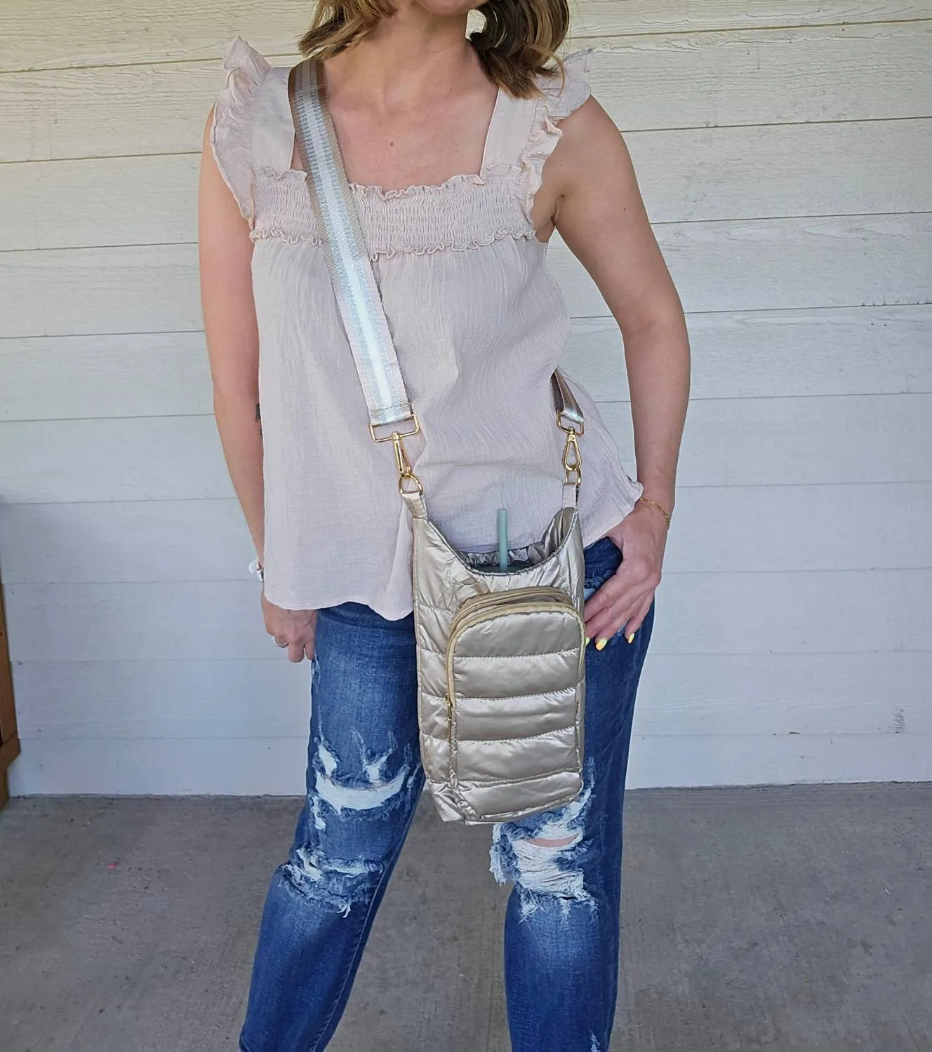 Women's Puffer Crossbody In Gold