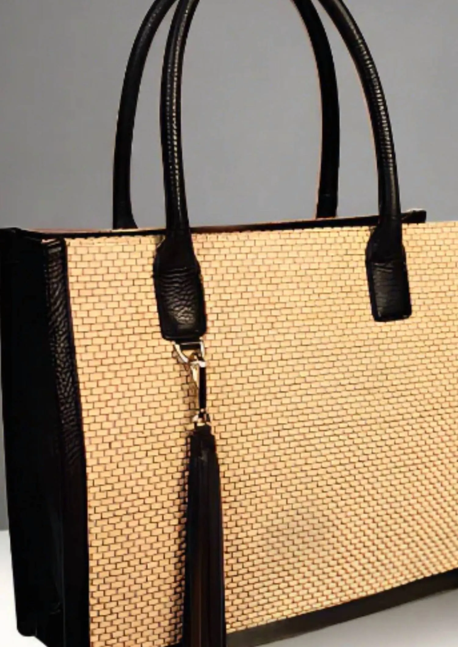 Women's Straw & Leather Small Tote Bag In Natural/black