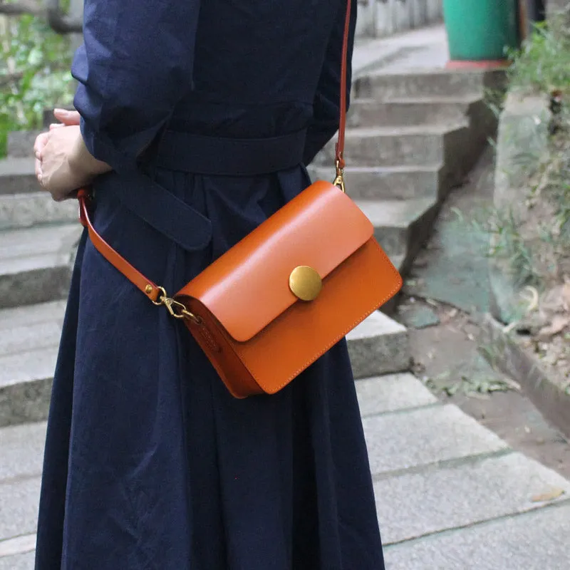 Womens Tan Leather Small Crossbody Bag Handmade Satchel Shoulder Bag for Ladies