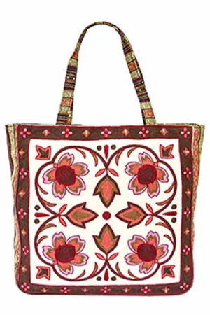 Women's Tapestry Woven Canvas Tote Bag In Burgundy