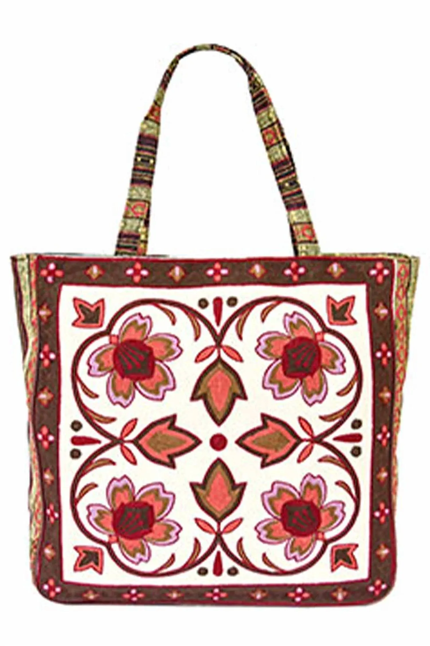 Women's Tapestry Woven Canvas Tote Bag In Burgundy