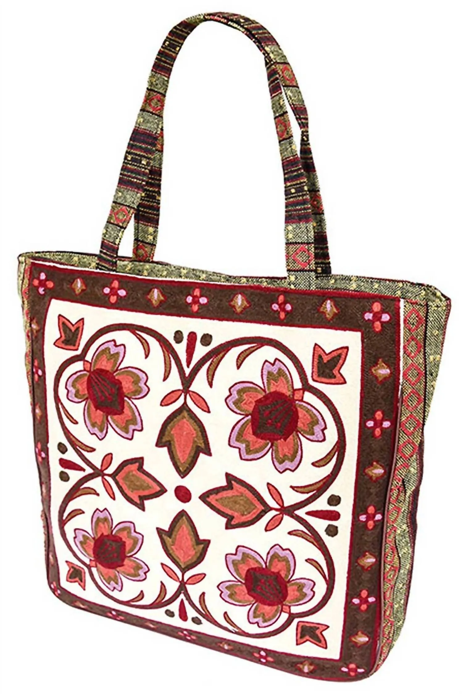 Women's Tapestry Woven Canvas Tote Bag In Burgundy