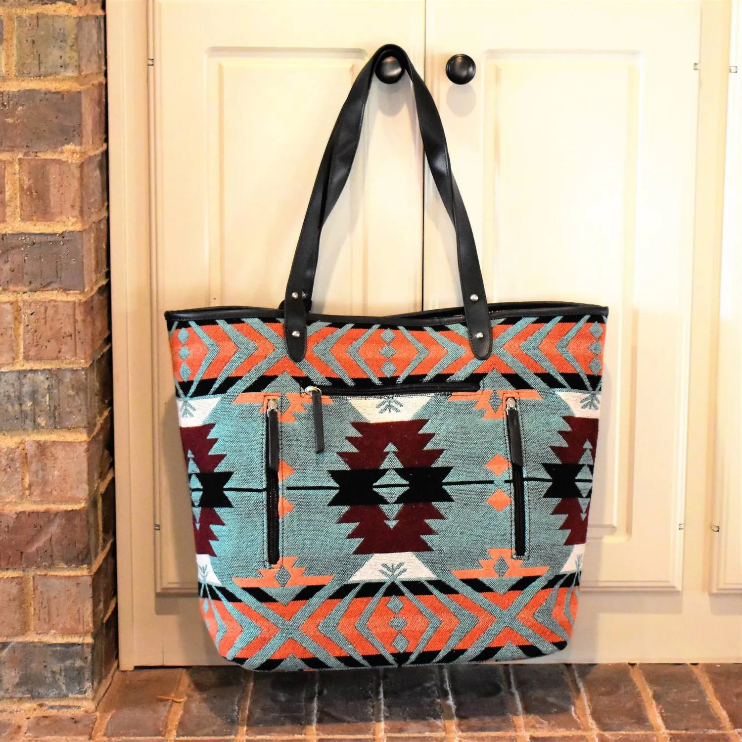 Women's Total Package Aztec Tote Bag In Coral/mint/maroon