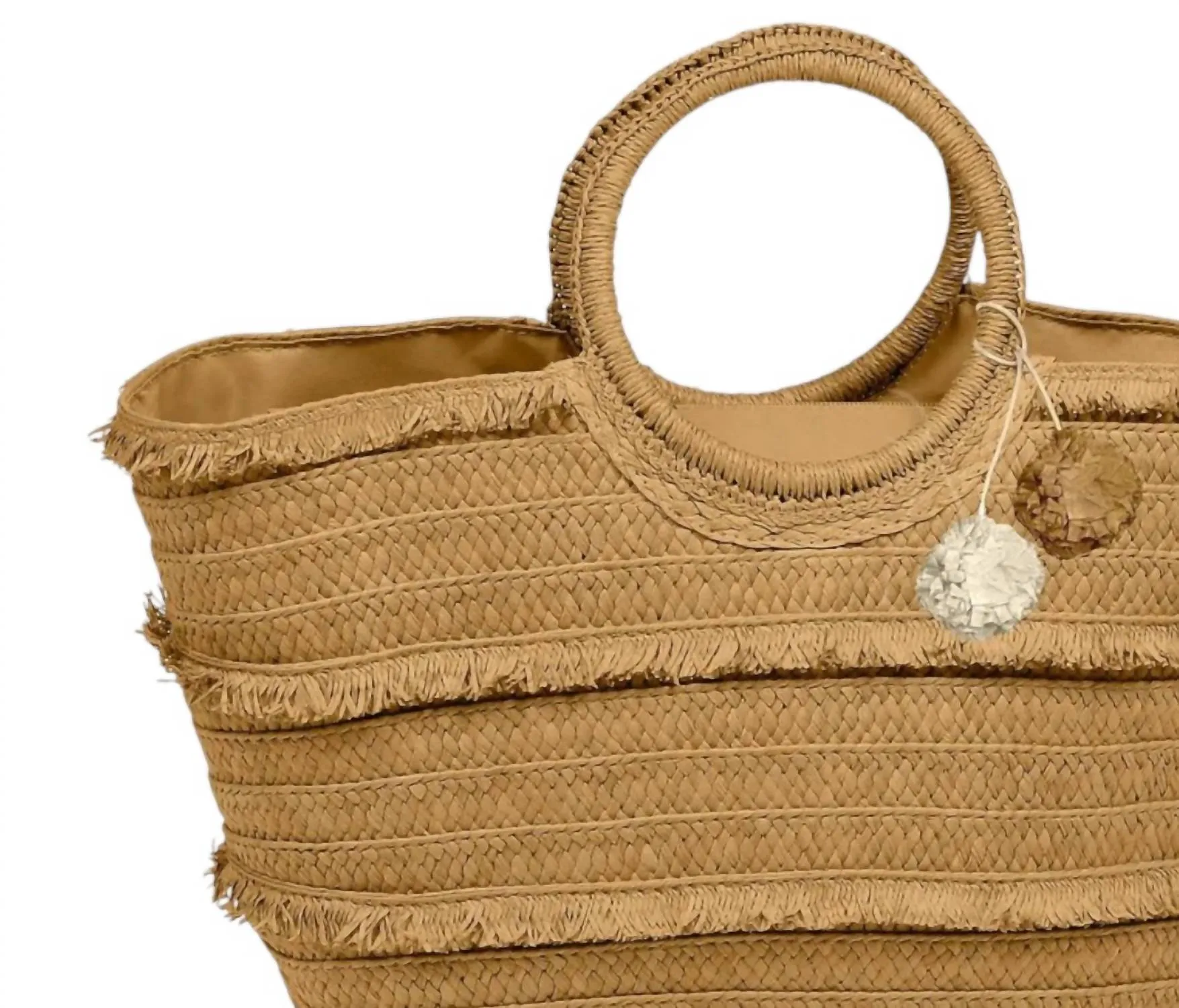 Women's Tote Straw Woven With Round Handle Tan Bag