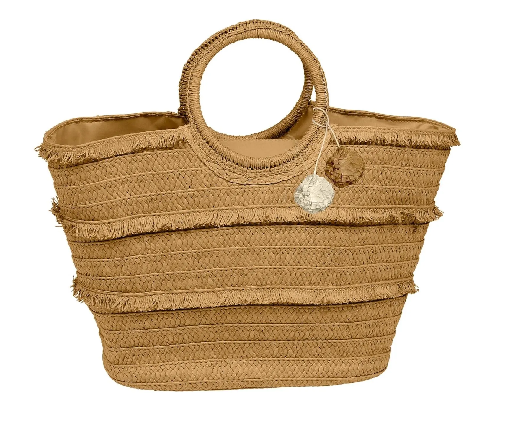 Women's Tote Straw Woven With Round Handle Tan Bag