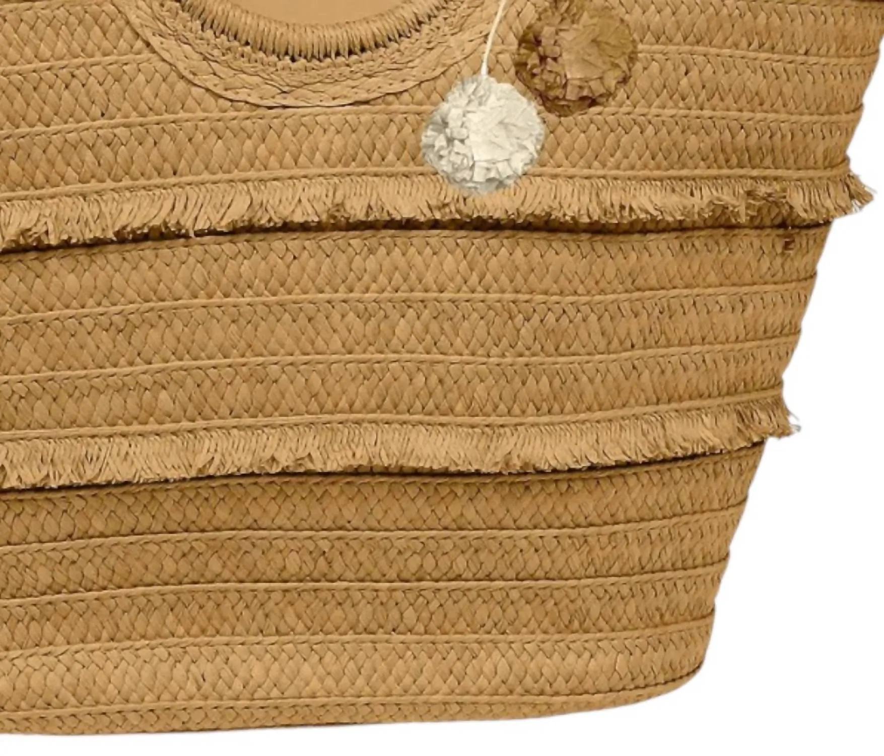 Women's Tote Straw Woven With Round Handle Tan Bag