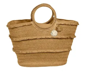 Women's Tote Straw Woven With Round Handle Tan Bag