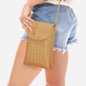 Women's Woven Crossbody Organizer Convertible Crossbody Wristlet Handbag In Tan