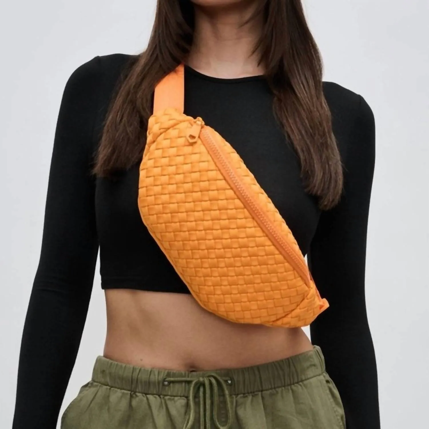 Women's Woven Neoprene Belt Bag In Orange