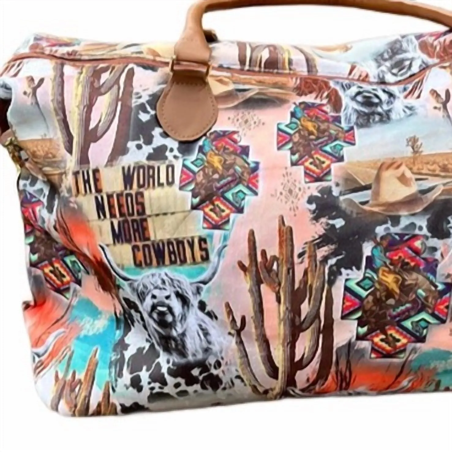 World Needs More Cowboys Western Graphic Large Weekender Tote In Multicolor