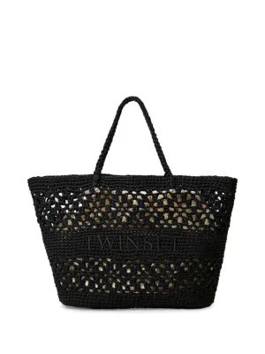 Woven Black Drawstring Bag With Embroidered Logo