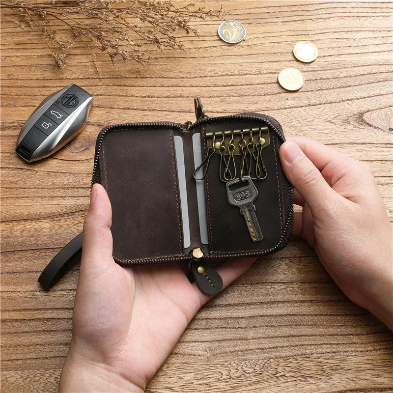 Zipper Key Holder for Car Keys Leather Key Wallet Mens Leather Car Key Fob Wallet Leather Key Holder Wallet