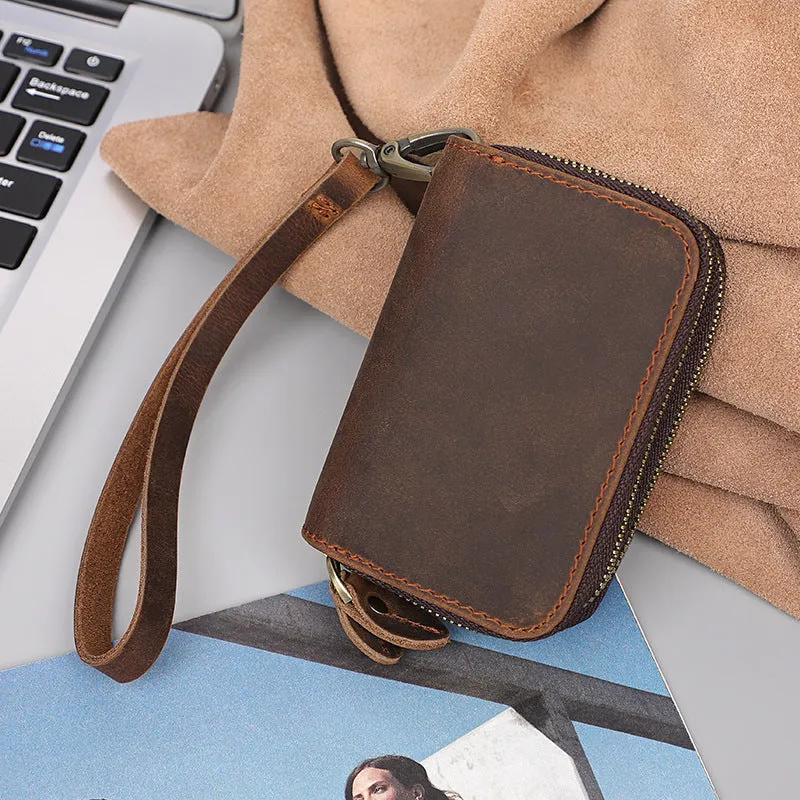 Zipper Key Holder for Car Keys Leather Key Wallet Mens Leather Car Key Fob Wallet Leather Key Holder Wallet