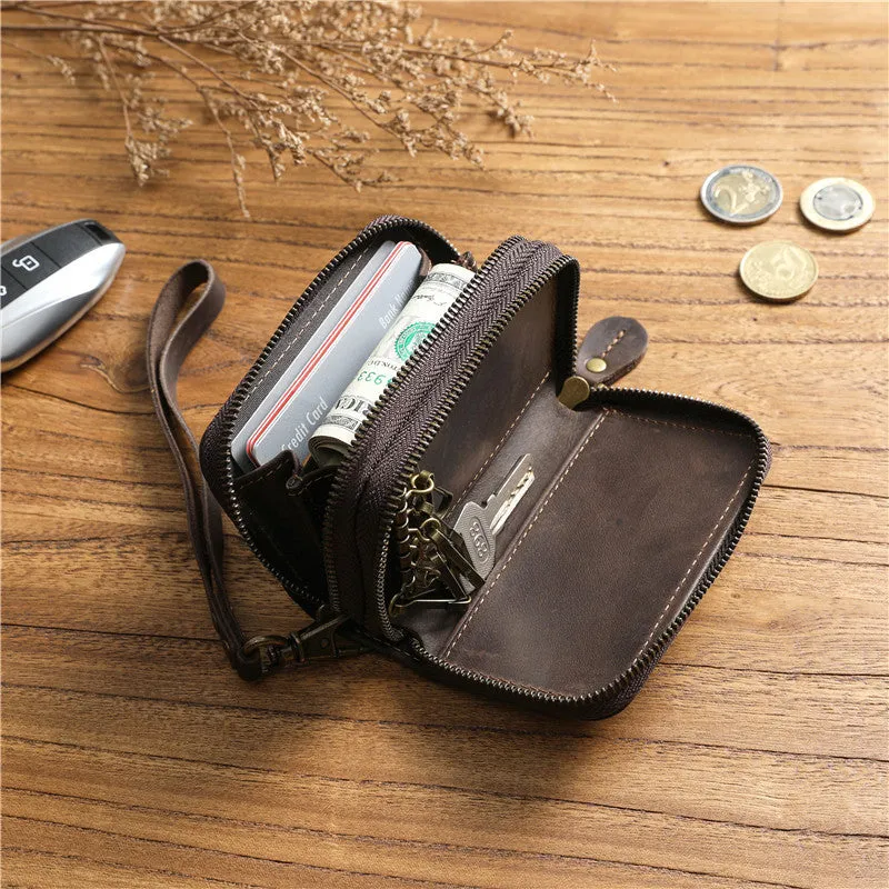 Zipper Key Holder for Car Keys Leather Key Wallet Mens Leather Car Key Fob Wallet Leather Key Holder Wallet