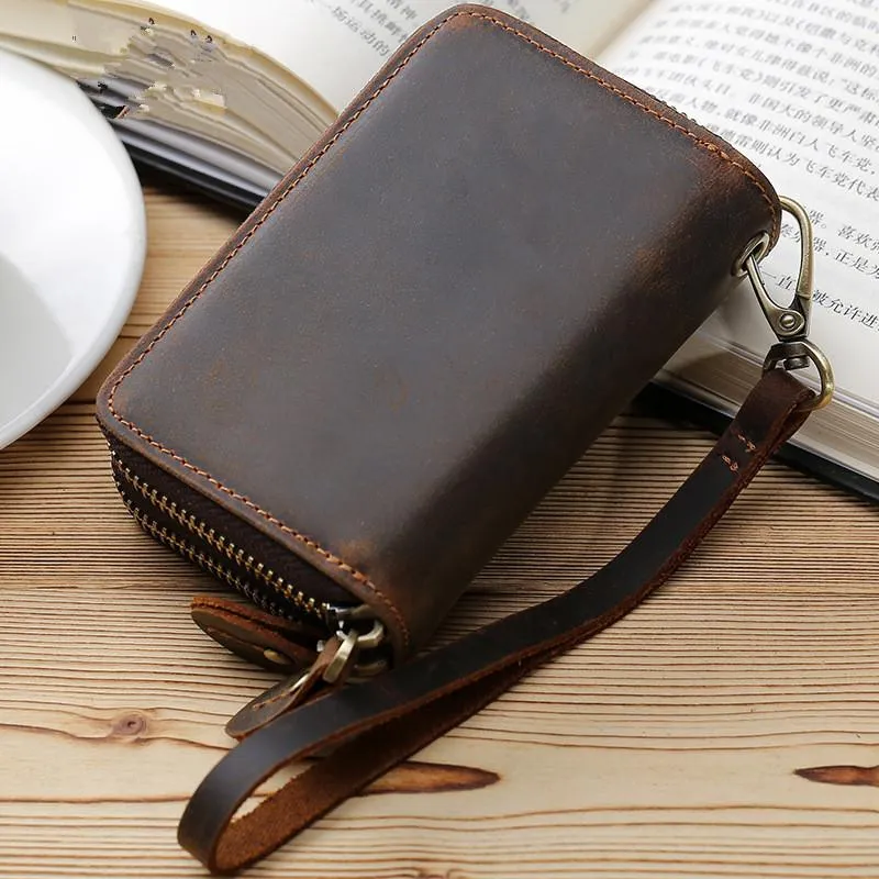 Zipper Key Holder for Car Keys Leather Key Wallet Mens Leather Car Key Fob Wallet Leather Key Holder Wallet