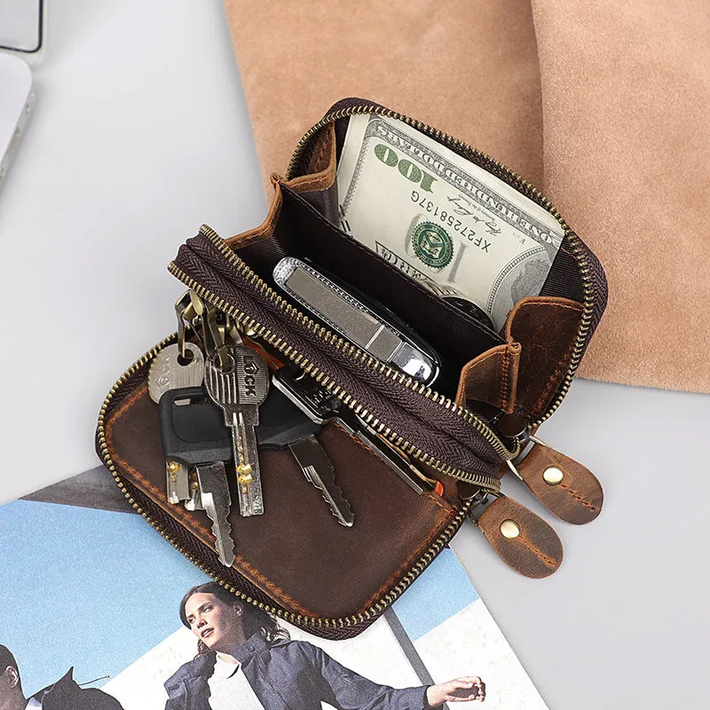 Zipper Key Holder for Car Keys Leather Key Wallet Mens Leather Car Key Fob Wallet Leather Key Holder Wallet